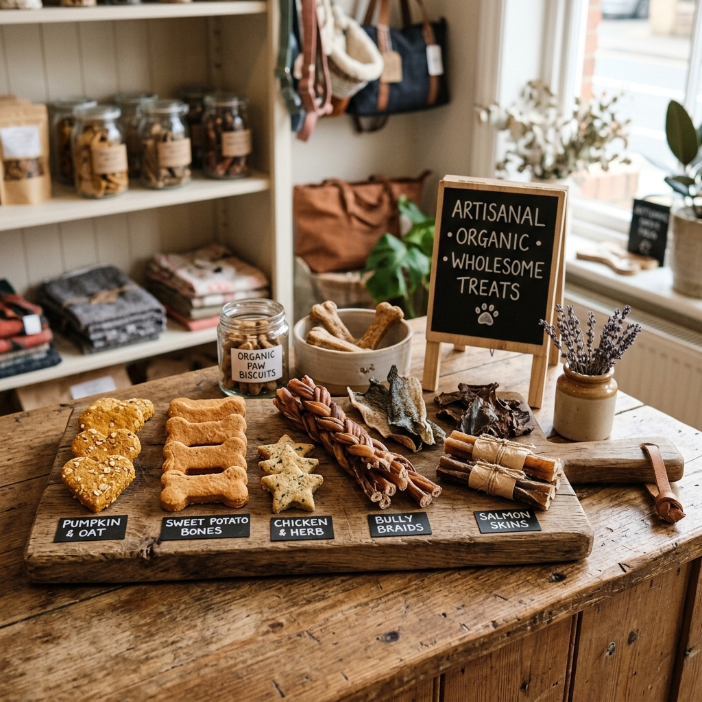 Artisanal organic dog biscuits and wholesome chew treats